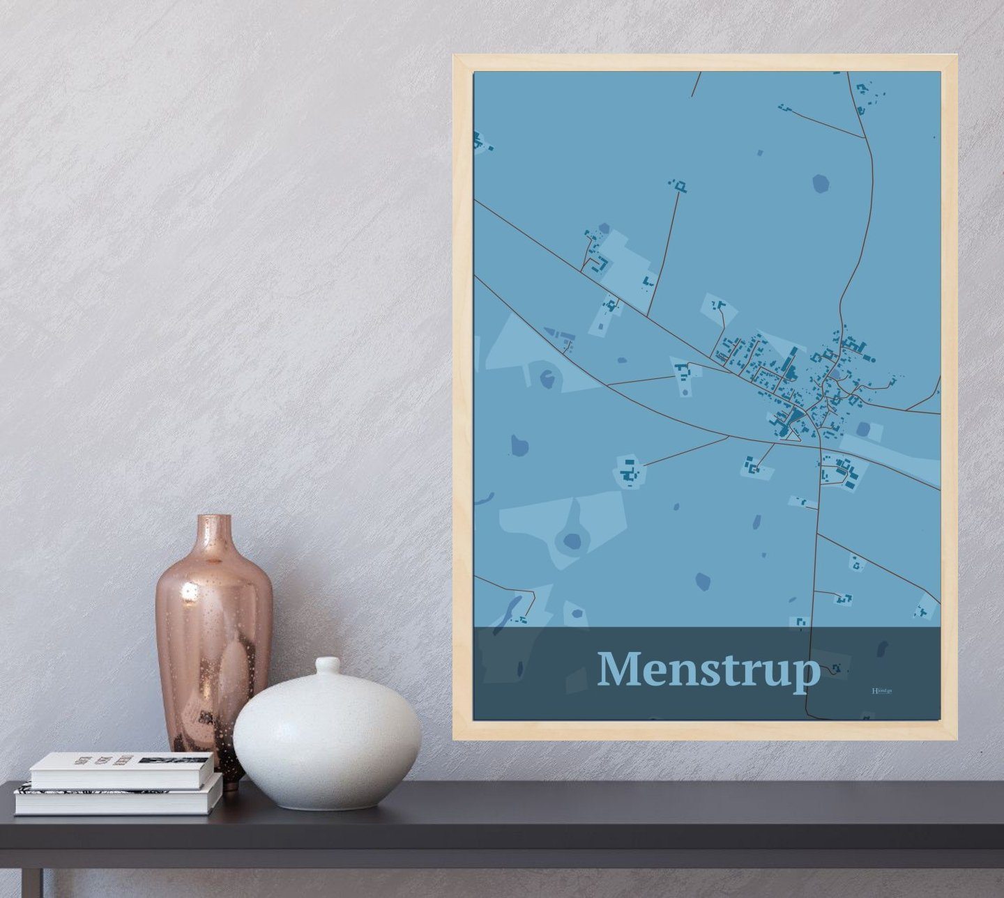 Menstrup plakat i farve  og HjemEgn.dk design firkantet. Design bykort for Menstrup