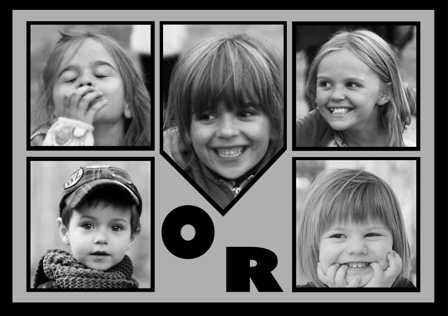 Mor foto collage plakat med 5 billeder i moderne grå baggrund og sort/hvid fotos - Hjemegn