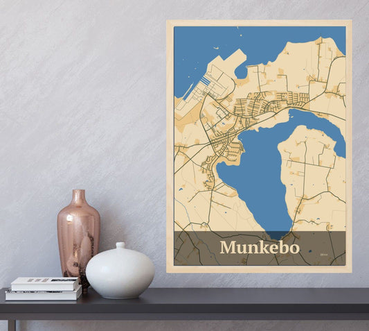 Munkebo plakat i farve  og HjemEgn.dk design firkantet. Design bykort for Munkebo