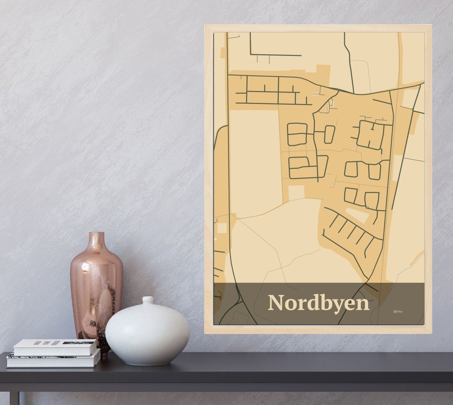 Nordbyen plakat i farve  og HjemEgn.dk design firkantet. Design bykort for Nordbyen