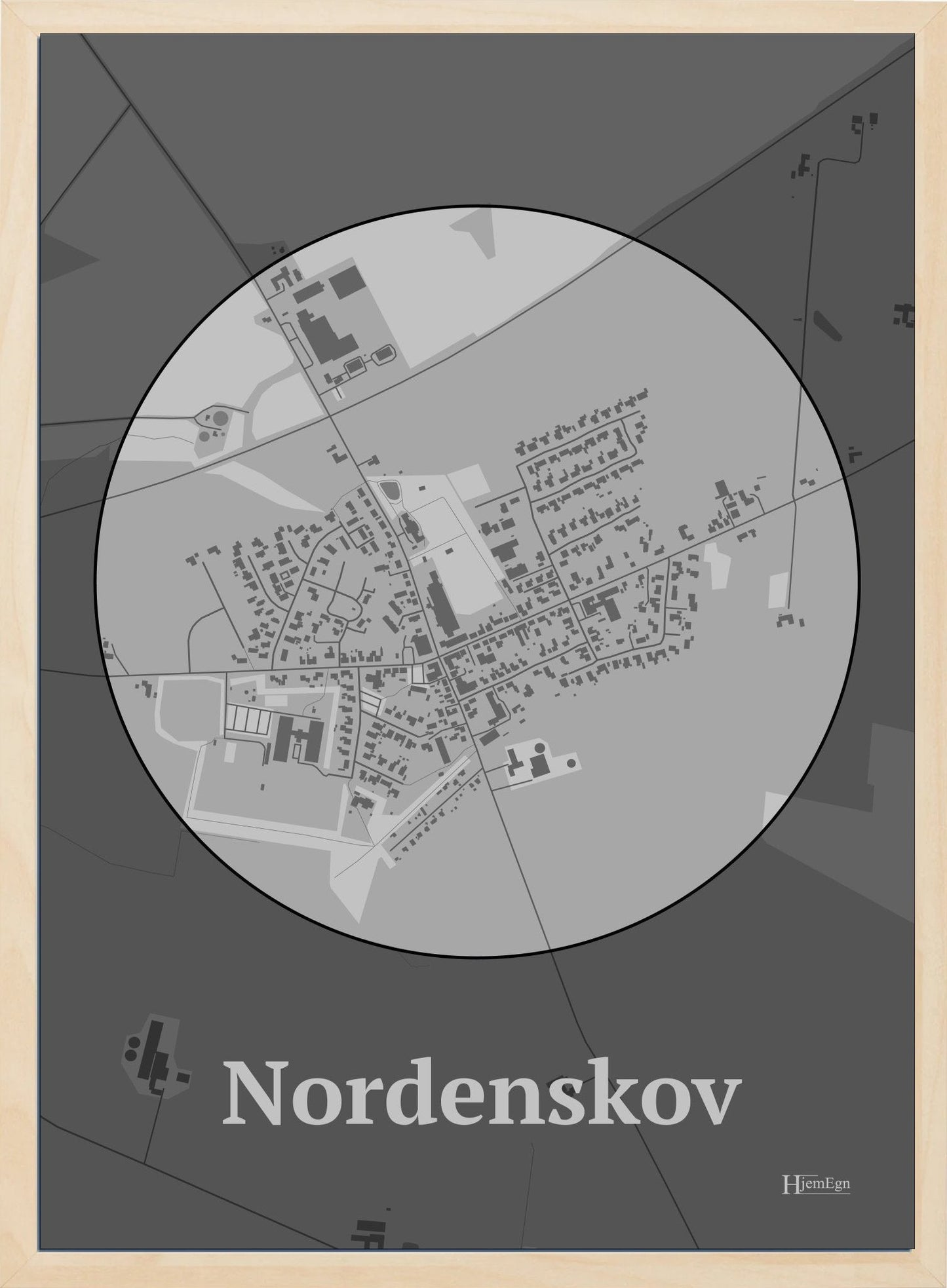 Nordenskov plakat i farve pastel grå og HjemEgn.dk design centrum. Design bykort for Nordenskov
