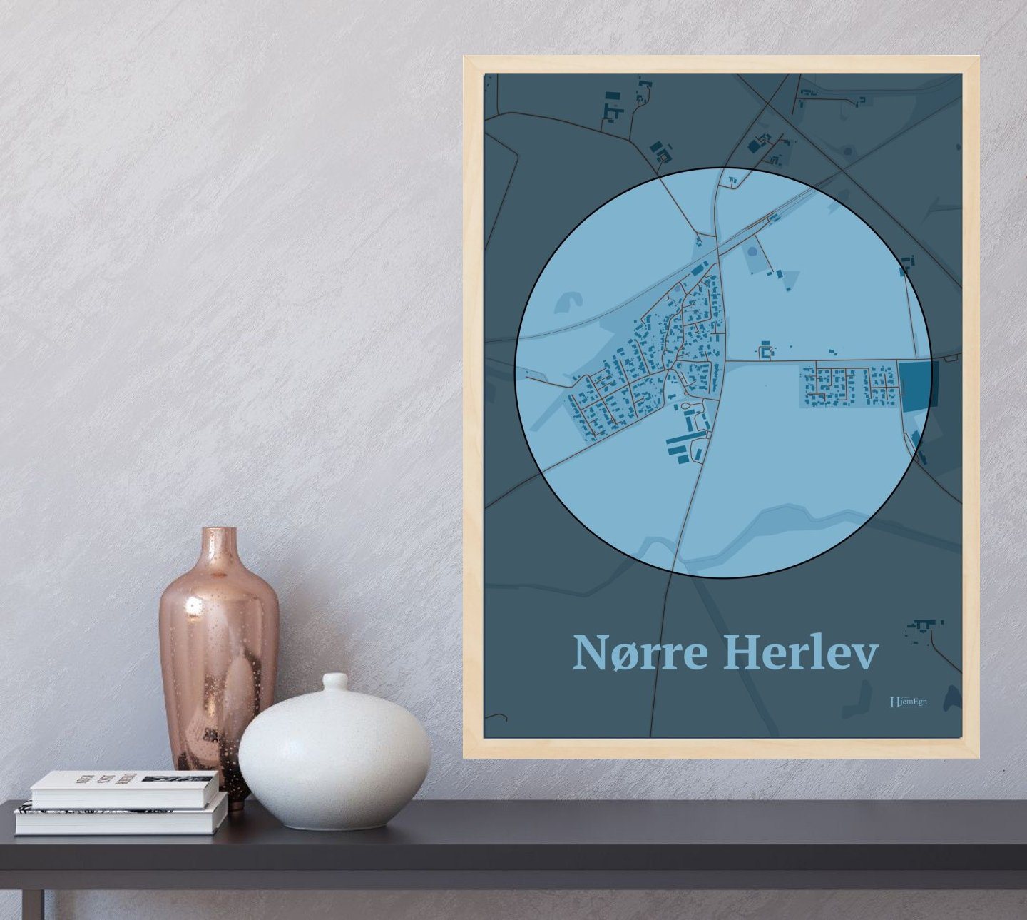 Nørre Herlev plakat i farve  og HjemEgn.dk design centrum. Design bykort for Nørre Herlev
