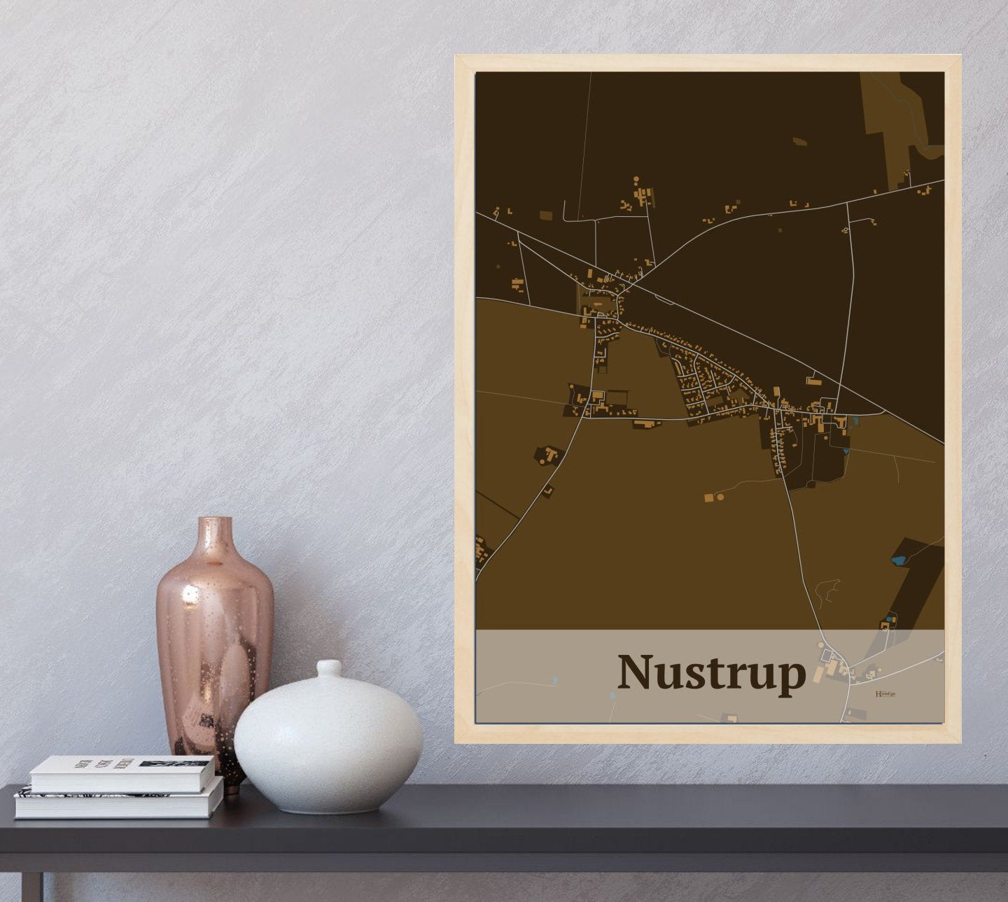Nustrup plakat i farve  og HjemEgn.dk design firkantet. Design bykort for Nustrup