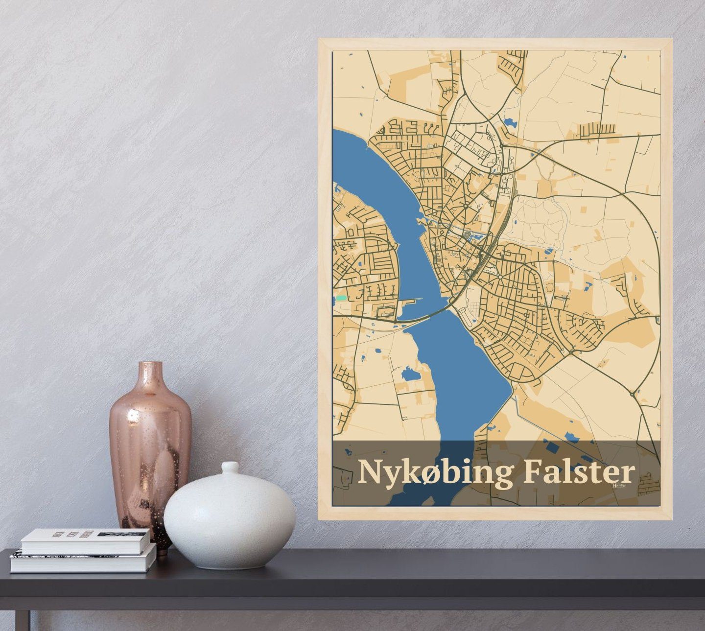 Nykøbing Falster plakat i farve  og HjemEgn.dk design firkantet. Design bykort for Nykøbing Falster