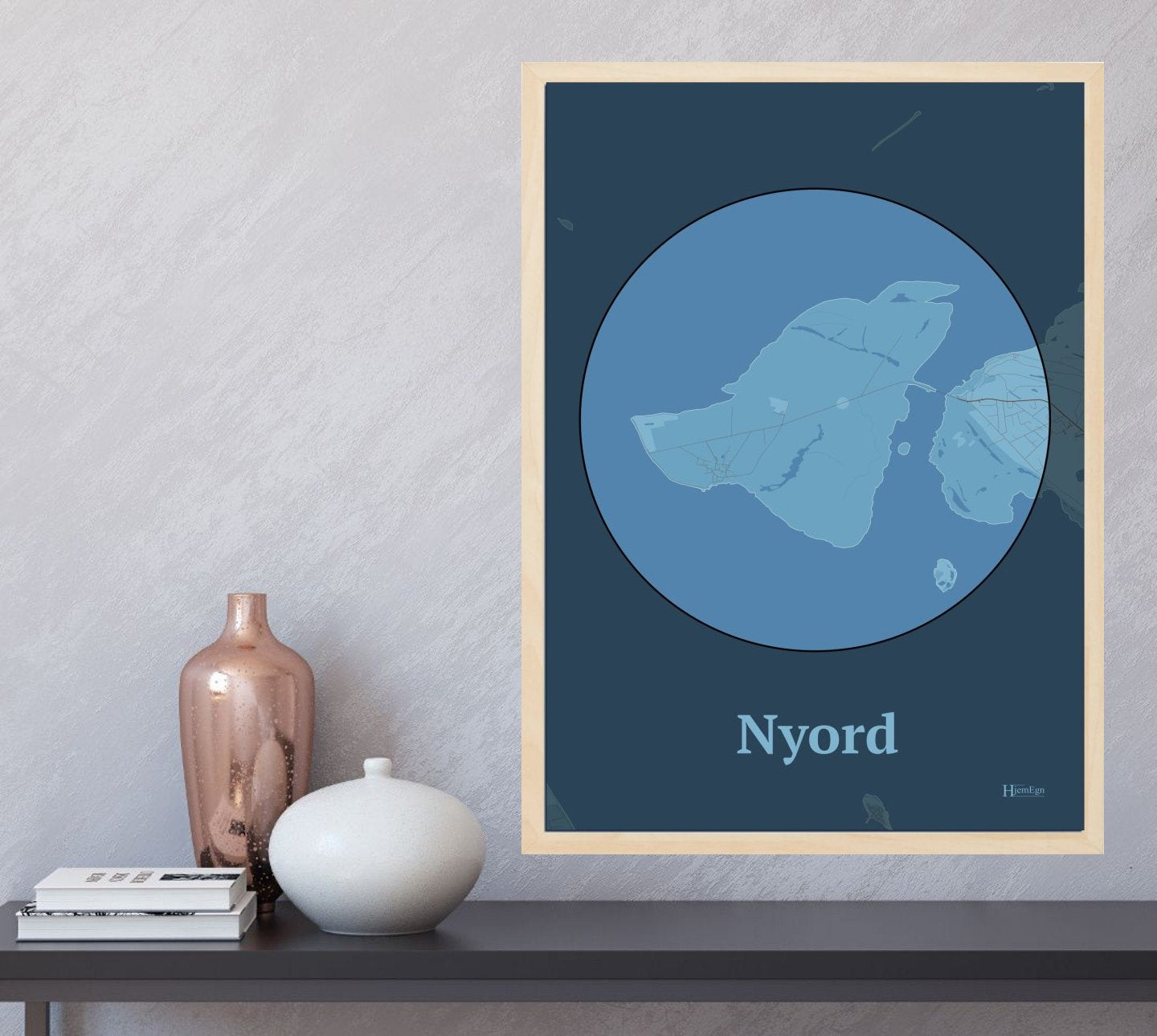 Nyord plakat i farve  og HjemEgn.dk design centrum. Design ø-kort for Nyord