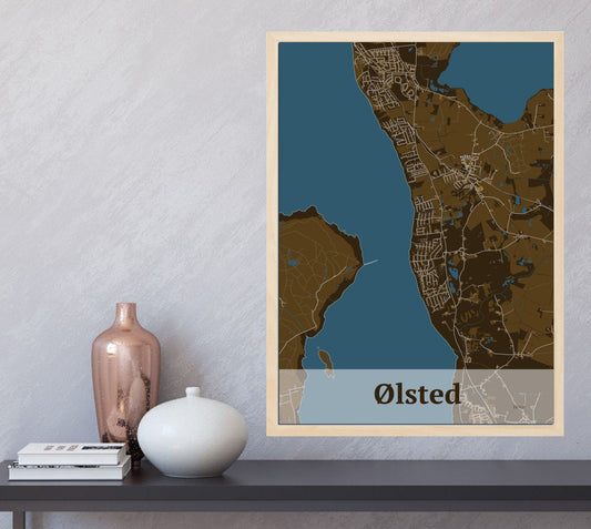 Ølsted plakat i farve  og HjemEgn.dk design firkantet. Design bykort for Ølsted