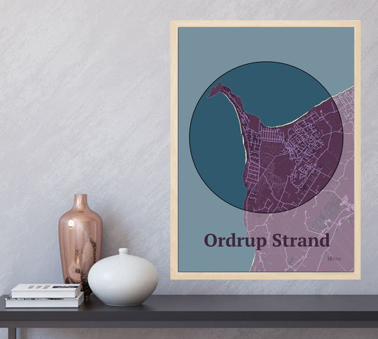 Ordrup Strand plakat i farve  og HjemEgn.dk design centrum. Design bykort for Ordrup Strand