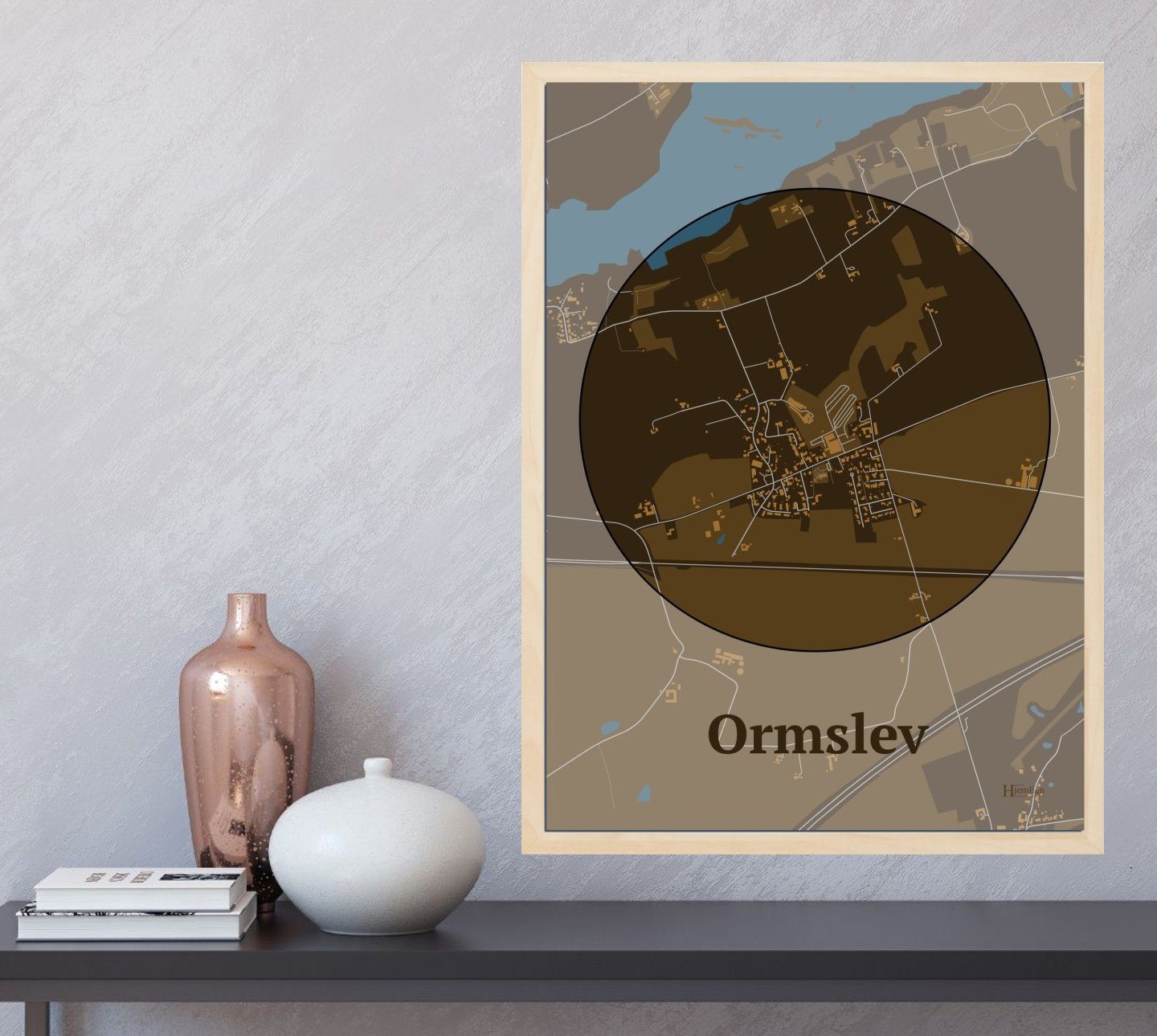 Ormslev plakat i farve  og HjemEgn.dk design centrum. Design bykort for Ormslev
