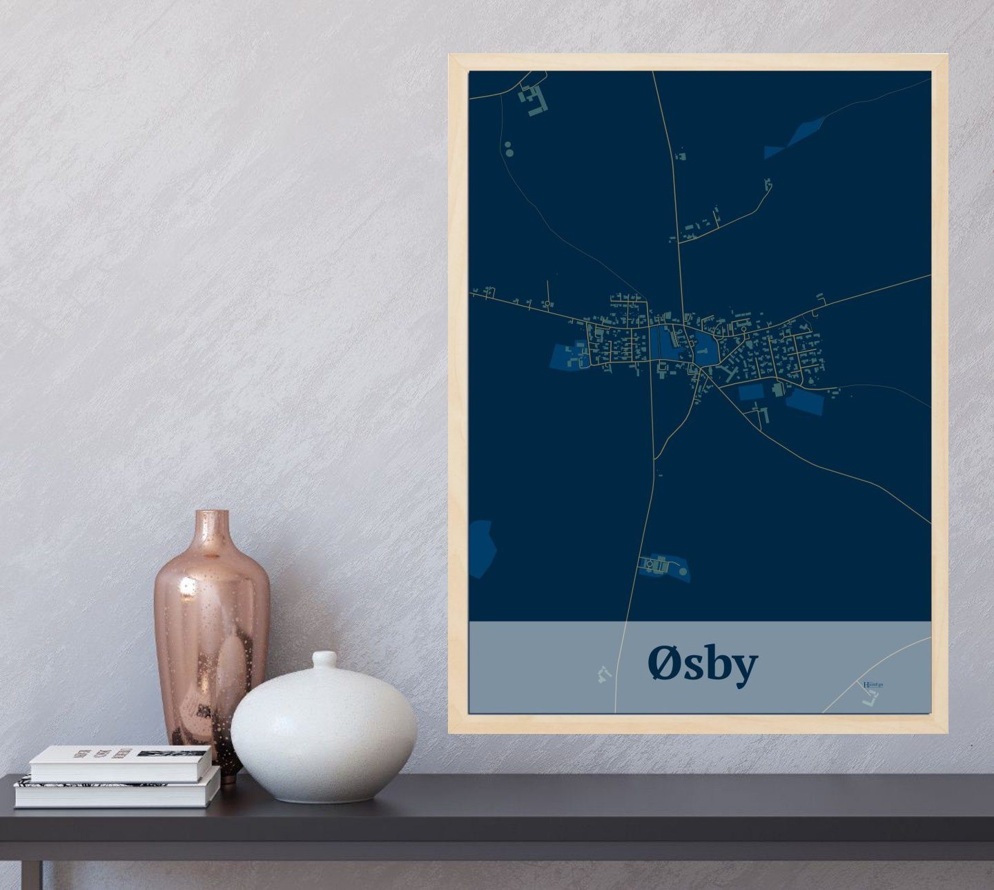 Øsby plakat i farve  og HjemEgn.dk design firkantet. Design bykort for Øsby