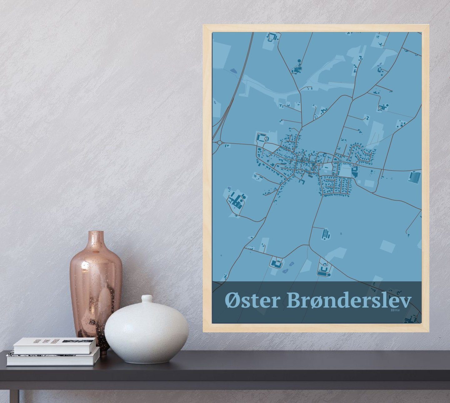 Øster Brønderslev plakat i farve  og HjemEgn.dk design firkantet. Design bykort for Øster Brønderslev