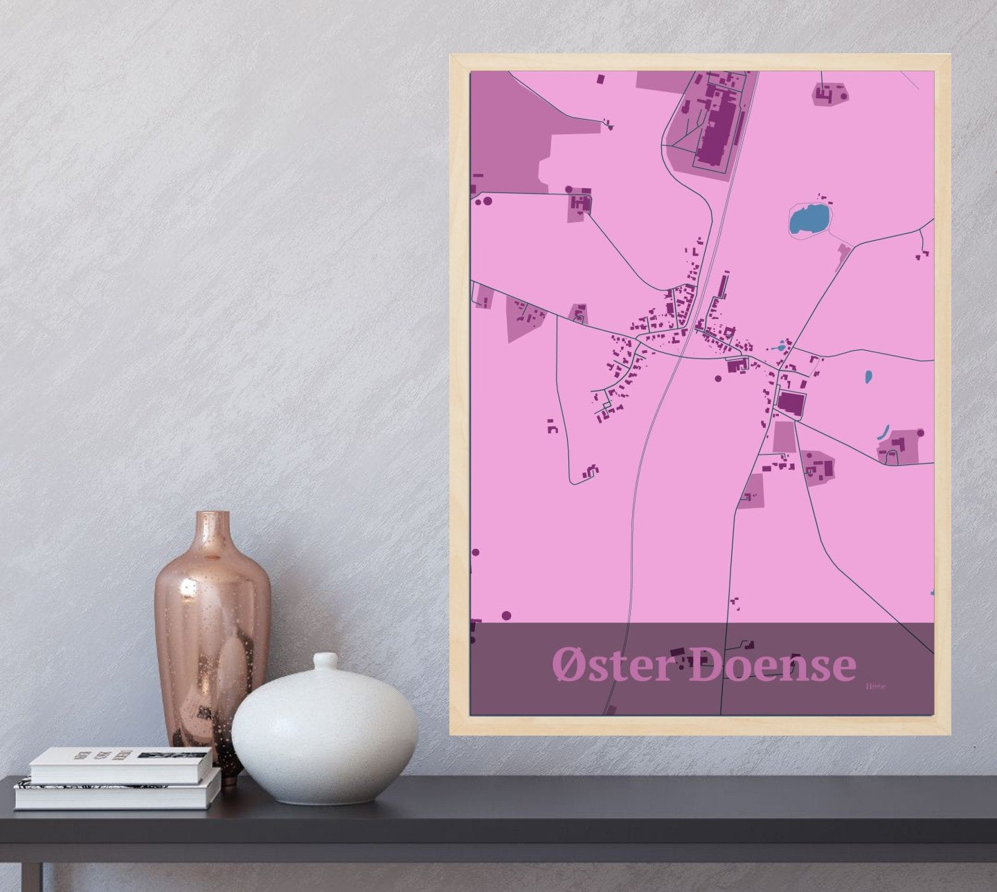 Øster Doense plakat i farve  og HjemEgn.dk design firkantet. Design bykort for Øster Doense