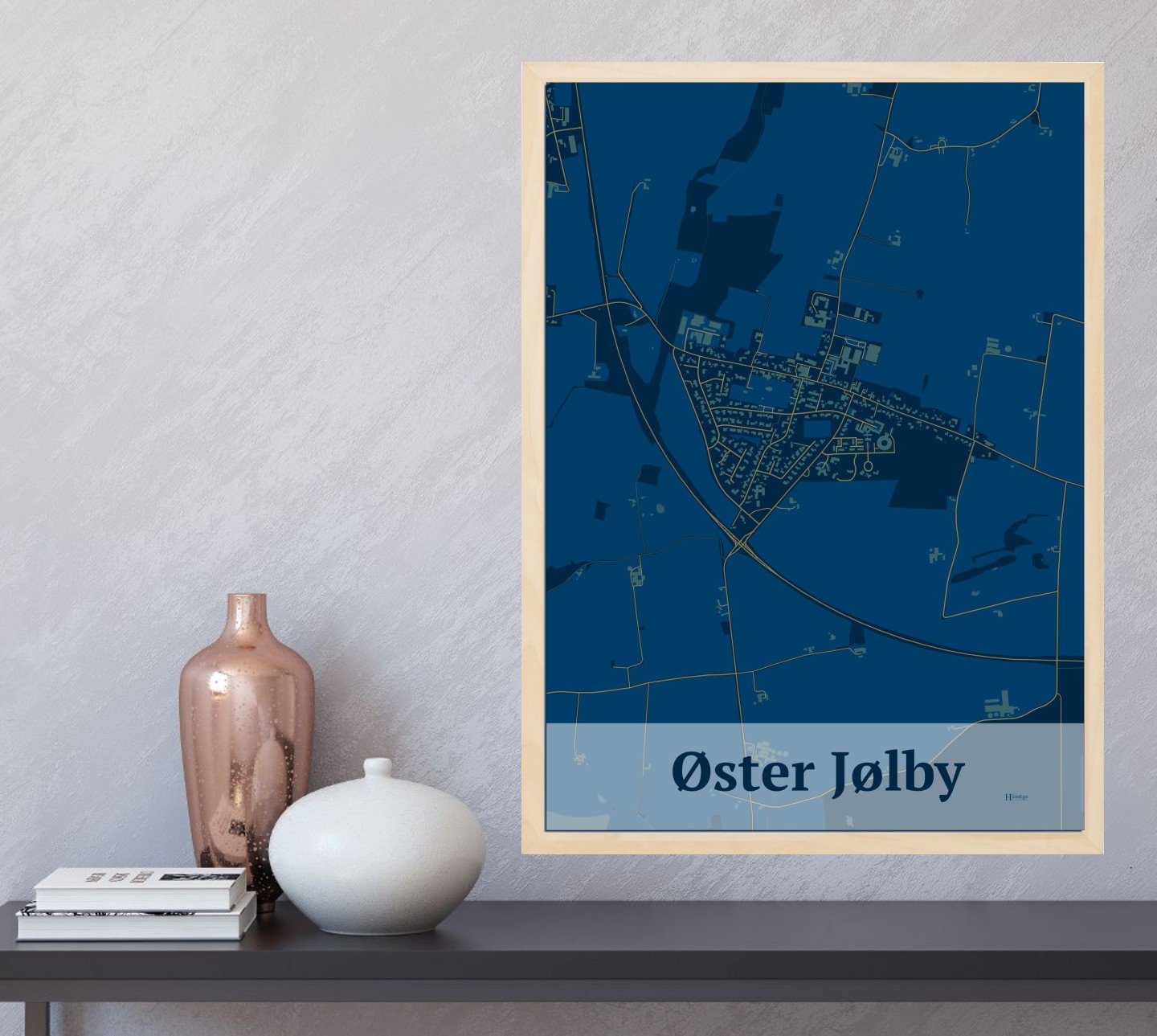 Øster Jølby plakat i farve  og HjemEgn.dk design firkantet. Design bykort for Øster Jølby