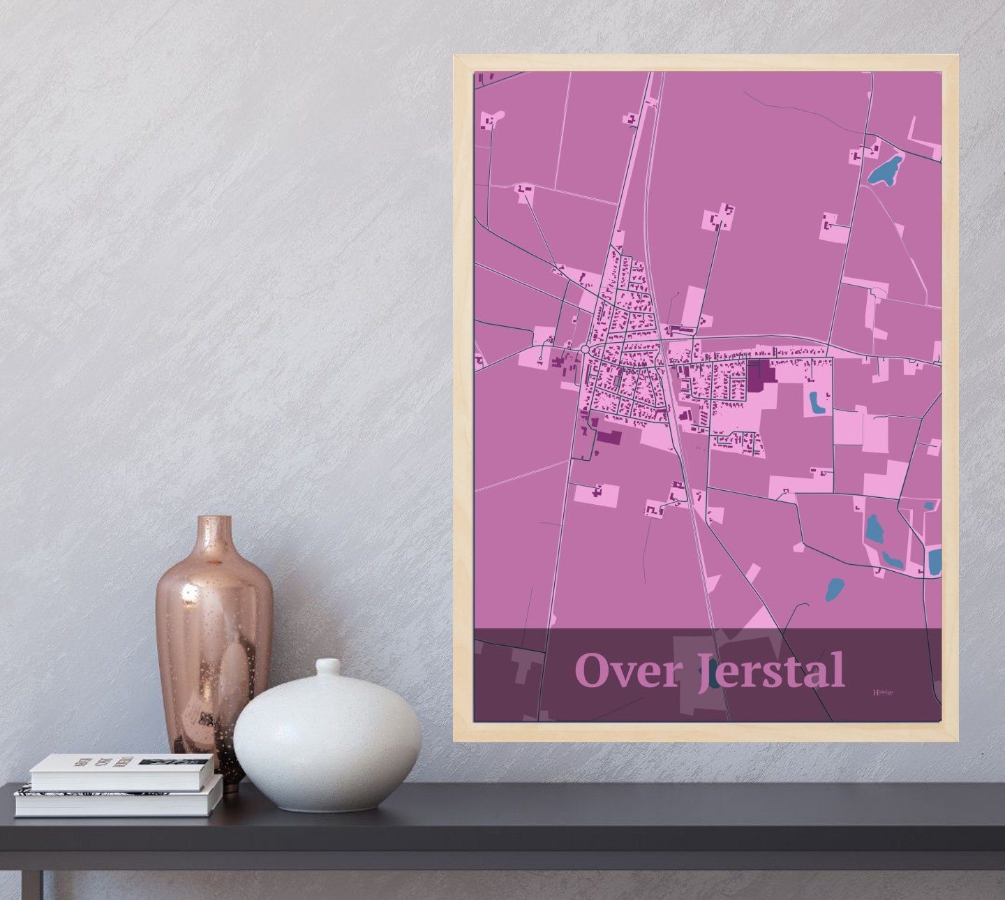 Over Jerstal plakat i farve  og HjemEgn.dk design firkantet. Design bykort for Over Jerstal
