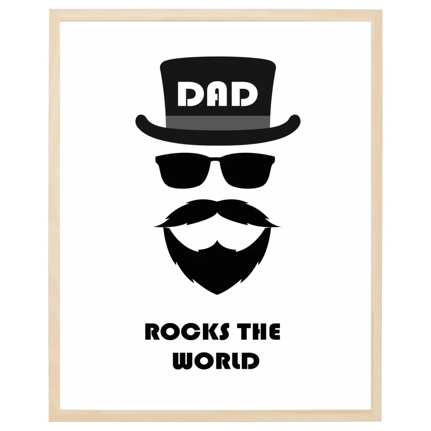 Far plakat Dad Rocks the World tekst med billede af et ansigt på en sej far i sort og hvid