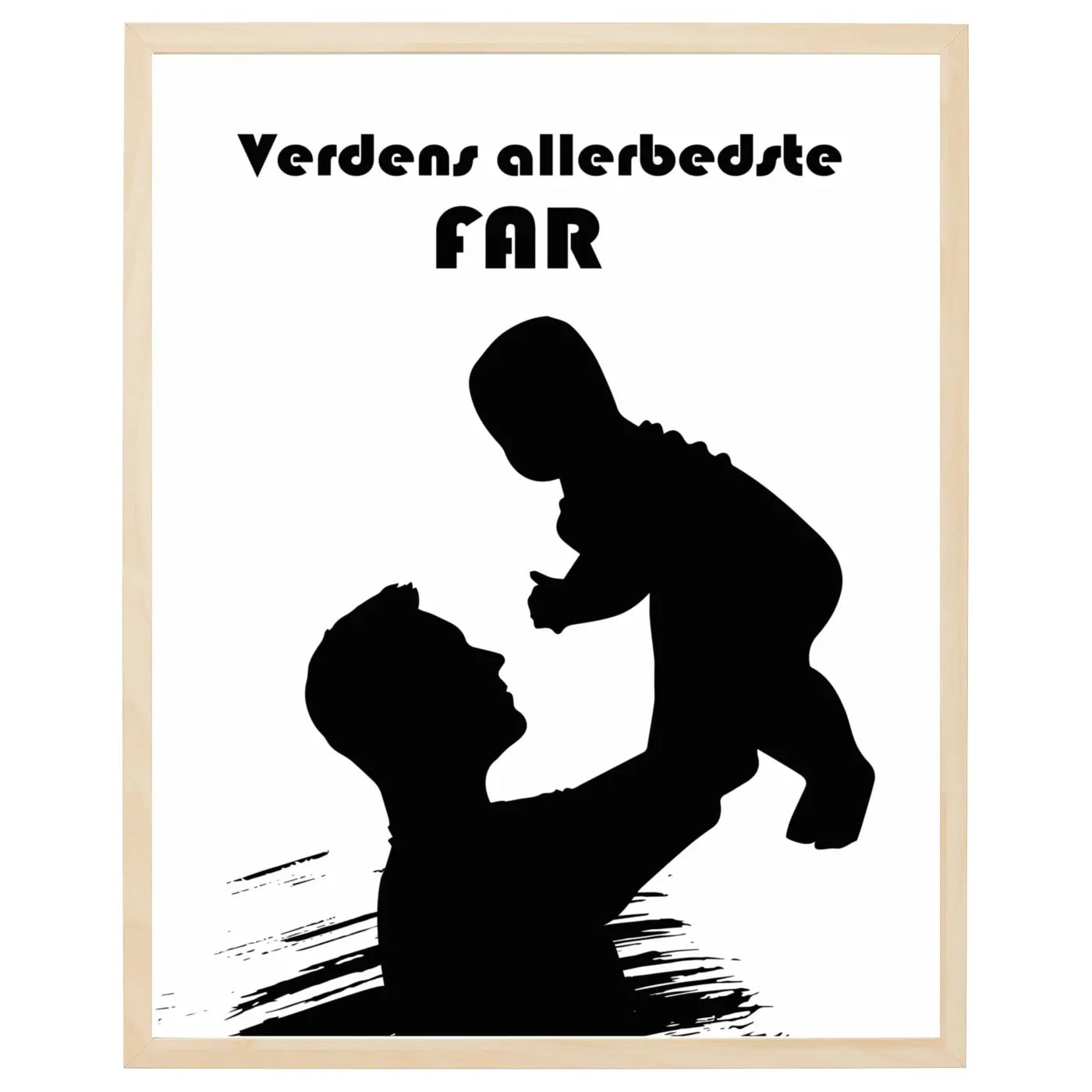 Far plakat - verdens allerbedste far tekst med billede af en far som løfter sit barn