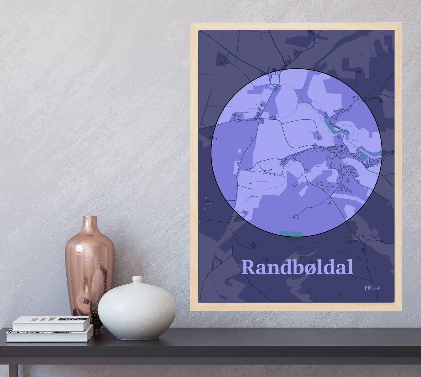 Randbøldal plakat i farve  og HjemEgn.dk design centrum. Design bykort for Randbøldal