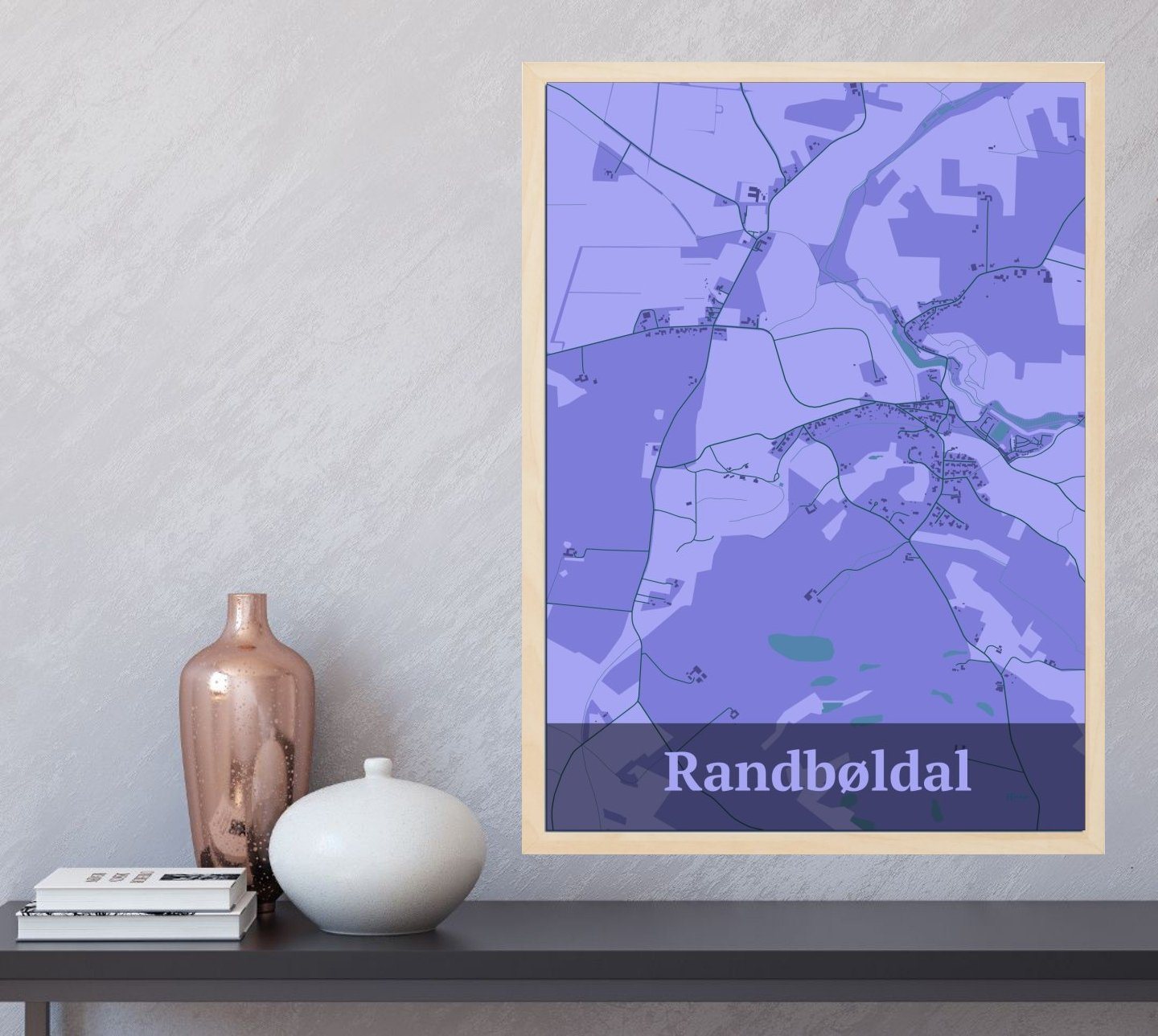 Randbøldal plakat i farve  og HjemEgn.dk design firkantet. Design bykort for Randbøldal