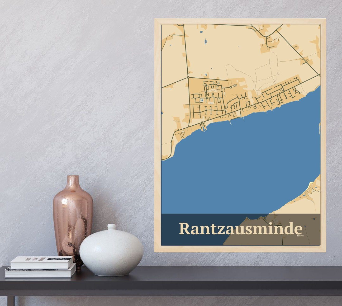 Rantzausminde plakat i farve  og HjemEgn.dk design firkantet. Design bykort for Rantzausminde