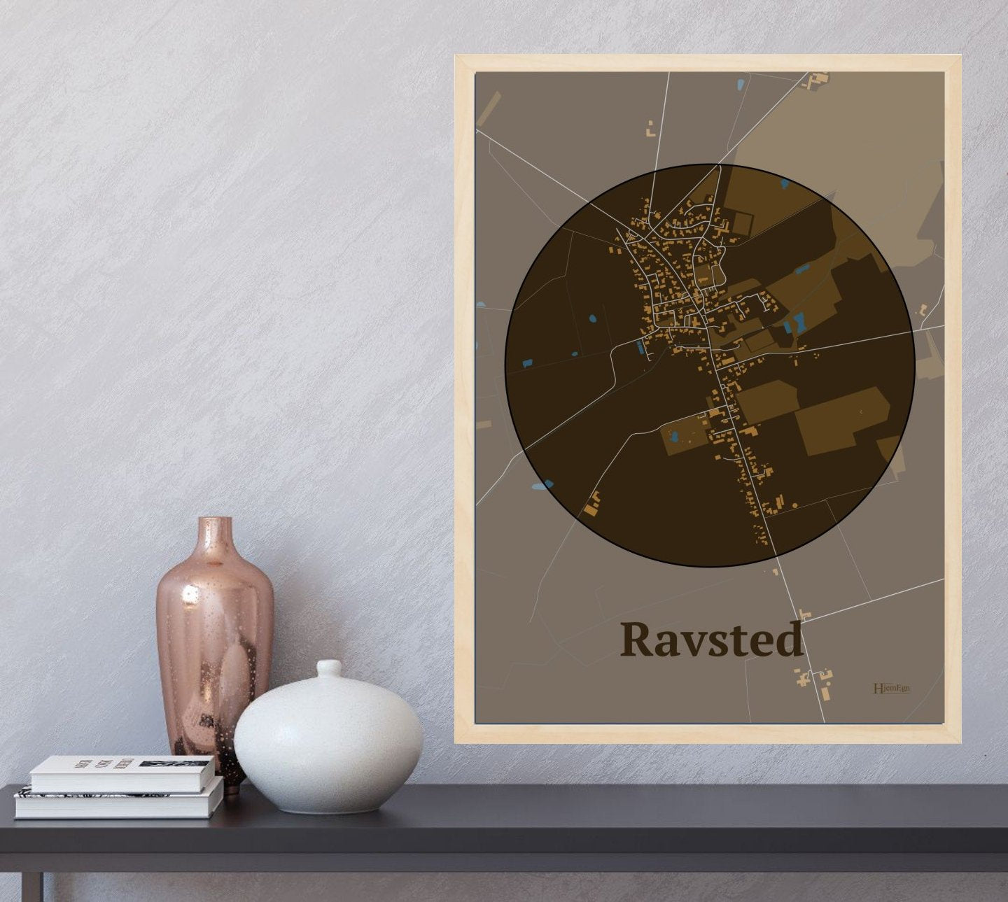 Ravsted plakat i farve  og HjemEgn.dk design centrum. Design bykort for Ravsted