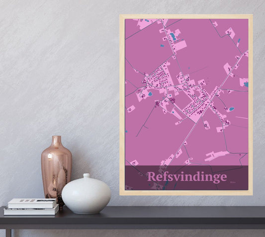 Refsvindinge plakat i farve  og HjemEgn.dk design firkantet. Design bykort for Refsvindinge