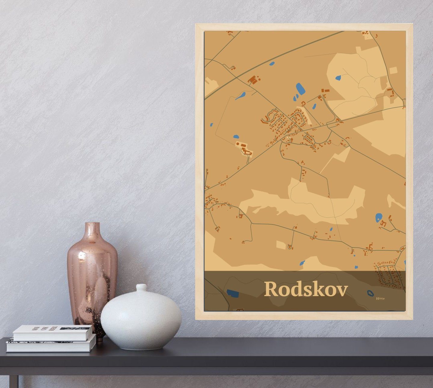 Rodskov plakat i farve  og HjemEgn.dk design firkantet. Design bykort for Rodskov