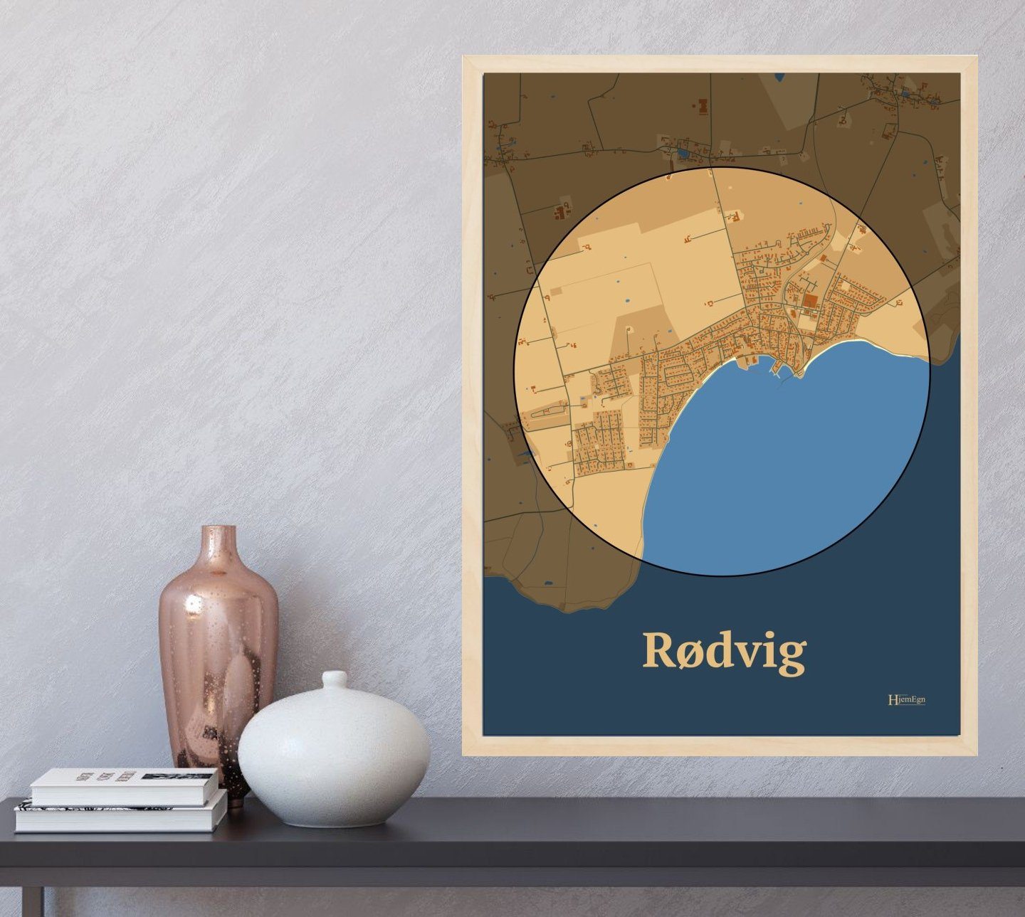 Rødvig plakat i farve  og HjemEgn.dk design centrum. Design bykort for Rødvig