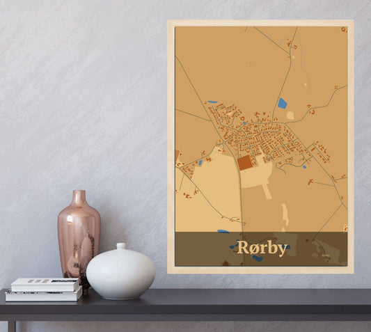 Rørby plakat i farve  og HjemEgn.dk design firkantet. Design bykort for Rørby