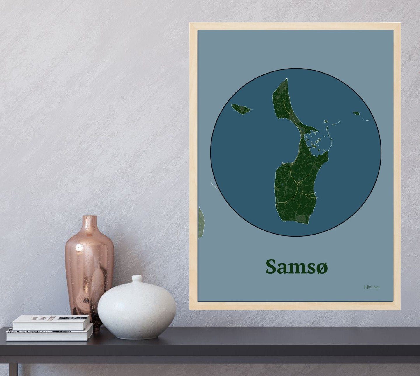 Samsø plakat i farve  og HjemEgn.dk design centrum. Design ø-kort for Samsø