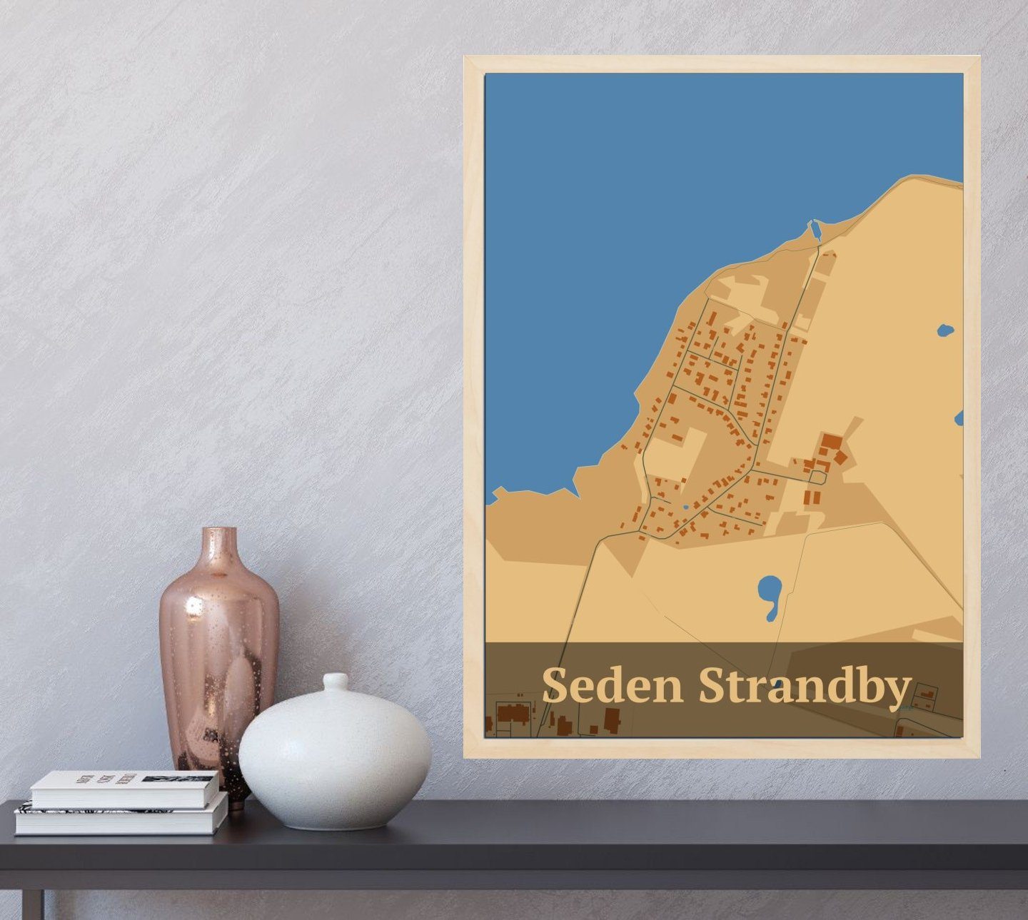 Seden Strandby plakat med HjemEgn.dk design firkantet. Design bykort for Seden Strandby