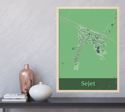 Sejet plakat i farve  og HjemEgn.dk design firkantet. Design bykort for Sejet