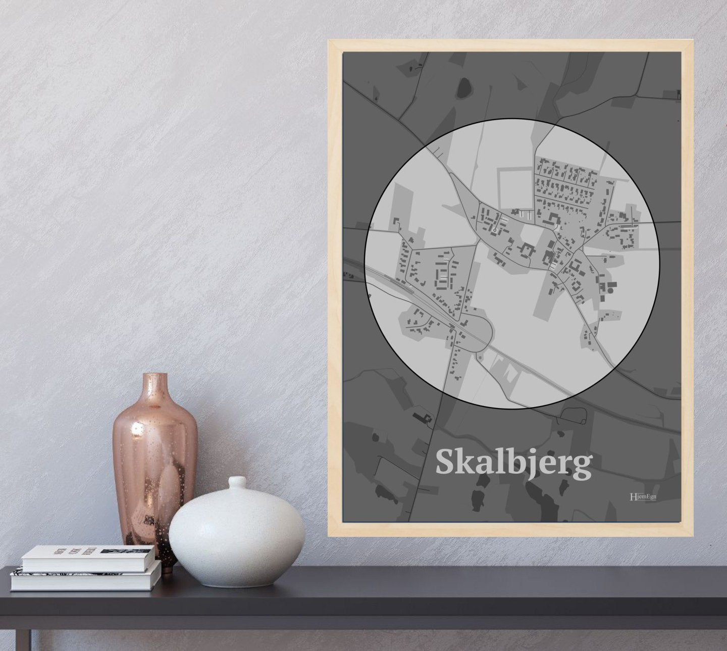 Skalbjerg plakat i farve  og HjemEgn.dk design centrum. Design bykort for Skalbjerg