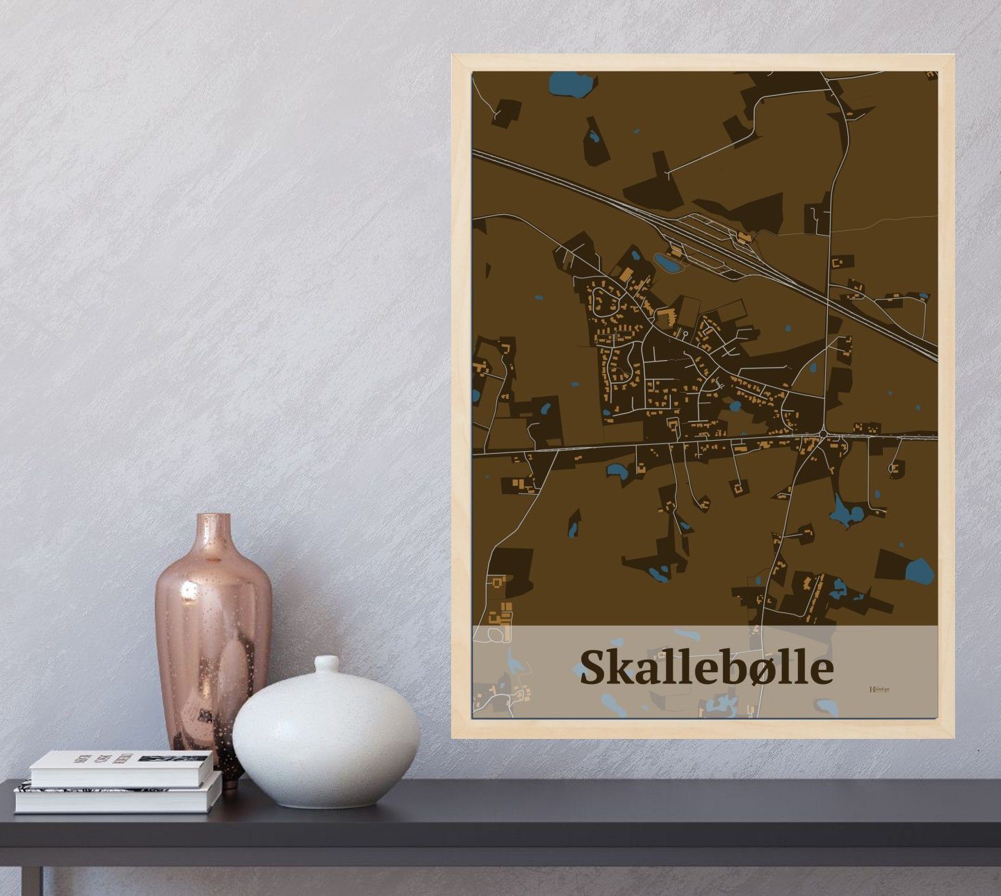Skallebølle plakat i farve  og HjemEgn.dk design firkantet. Design bykort for Skallebølle