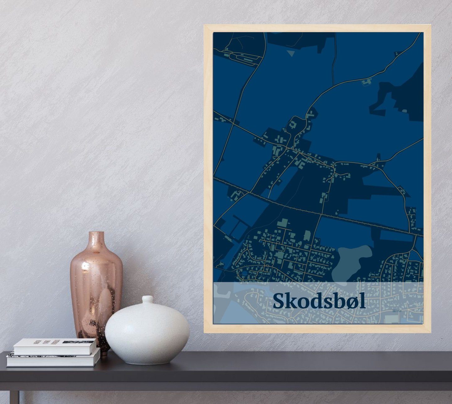 Skodsbøl plakat i farve  og HjemEgn.dk design firkantet. Design bykort for Skodsbøl