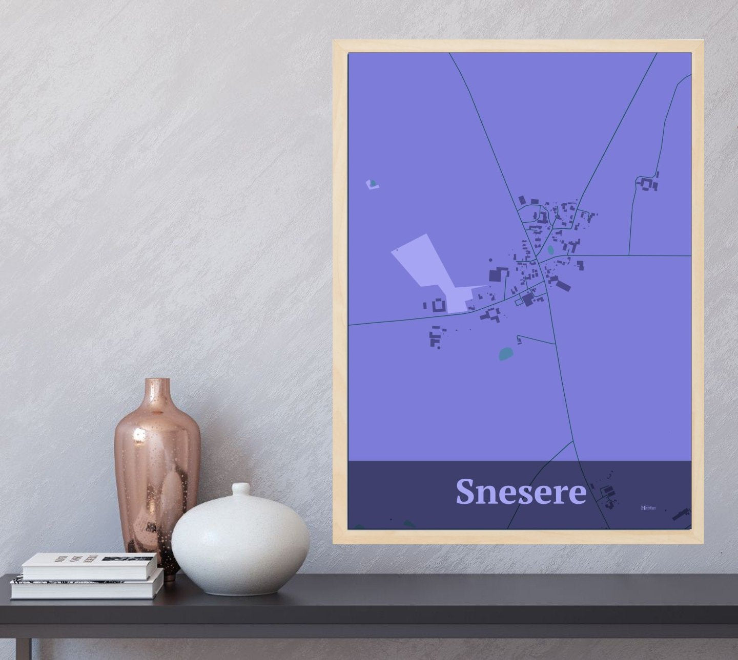 Snesere plakat med HjemEgn.dk design firkantet. Design bykort for Snesere
