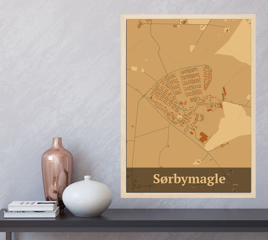 Sørbymagle plakat i farve  og HjemEgn.dk design firkantet. Design bykort for Sørbymagle