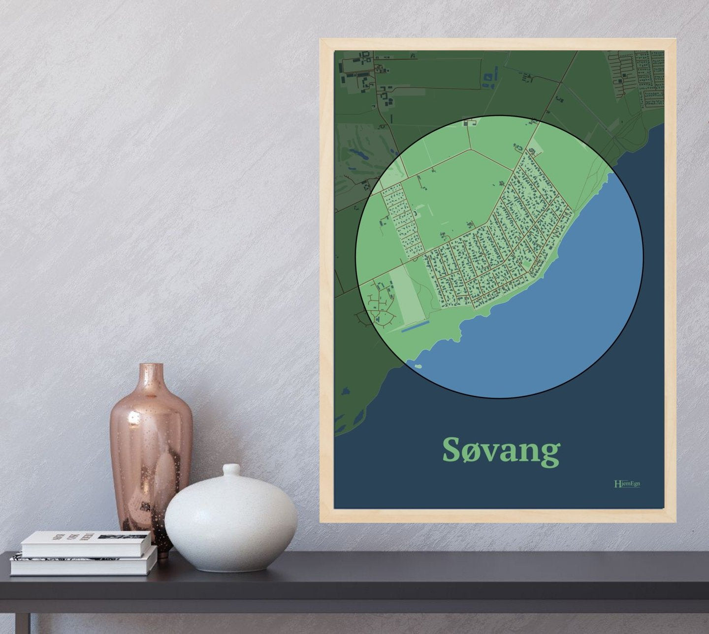 Søvang plakat i farve  og HjemEgn.dk design centrum. Design bykort for Søvang