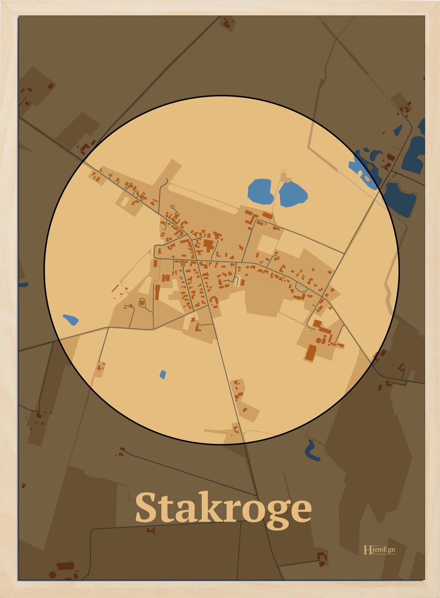 Stakroge plakat i farve pastel brun og HjemEgn.dk design centrum. Design bykort for Stakroge