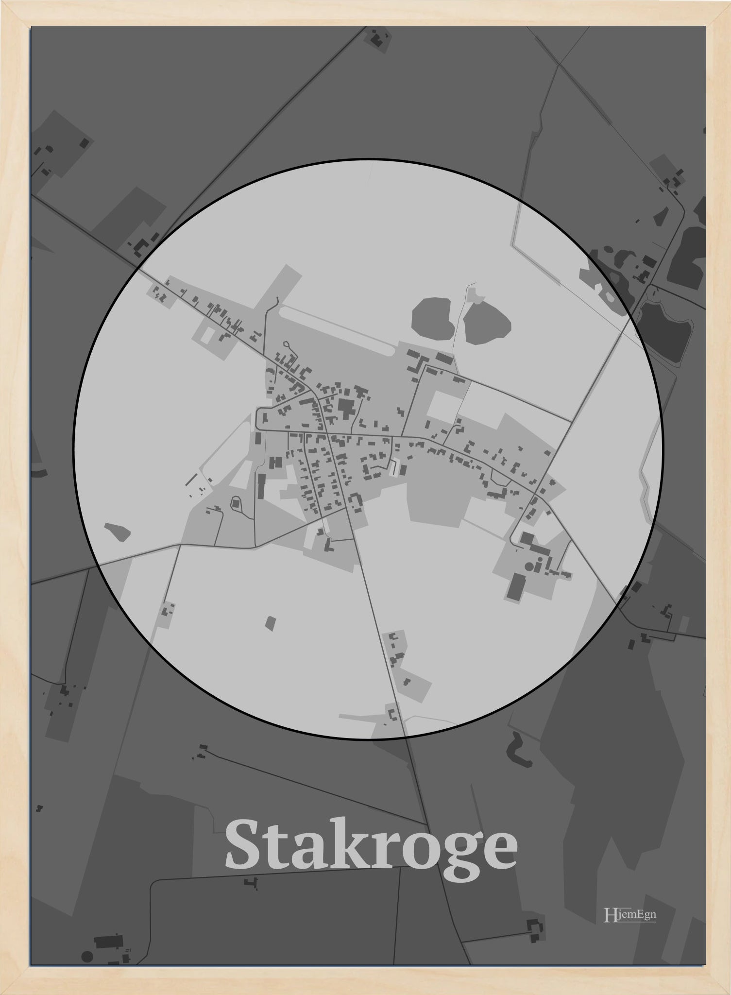 Stakroge plakat i farve pastel grå og HjemEgn.dk design centrum. Design bykort for Stakroge