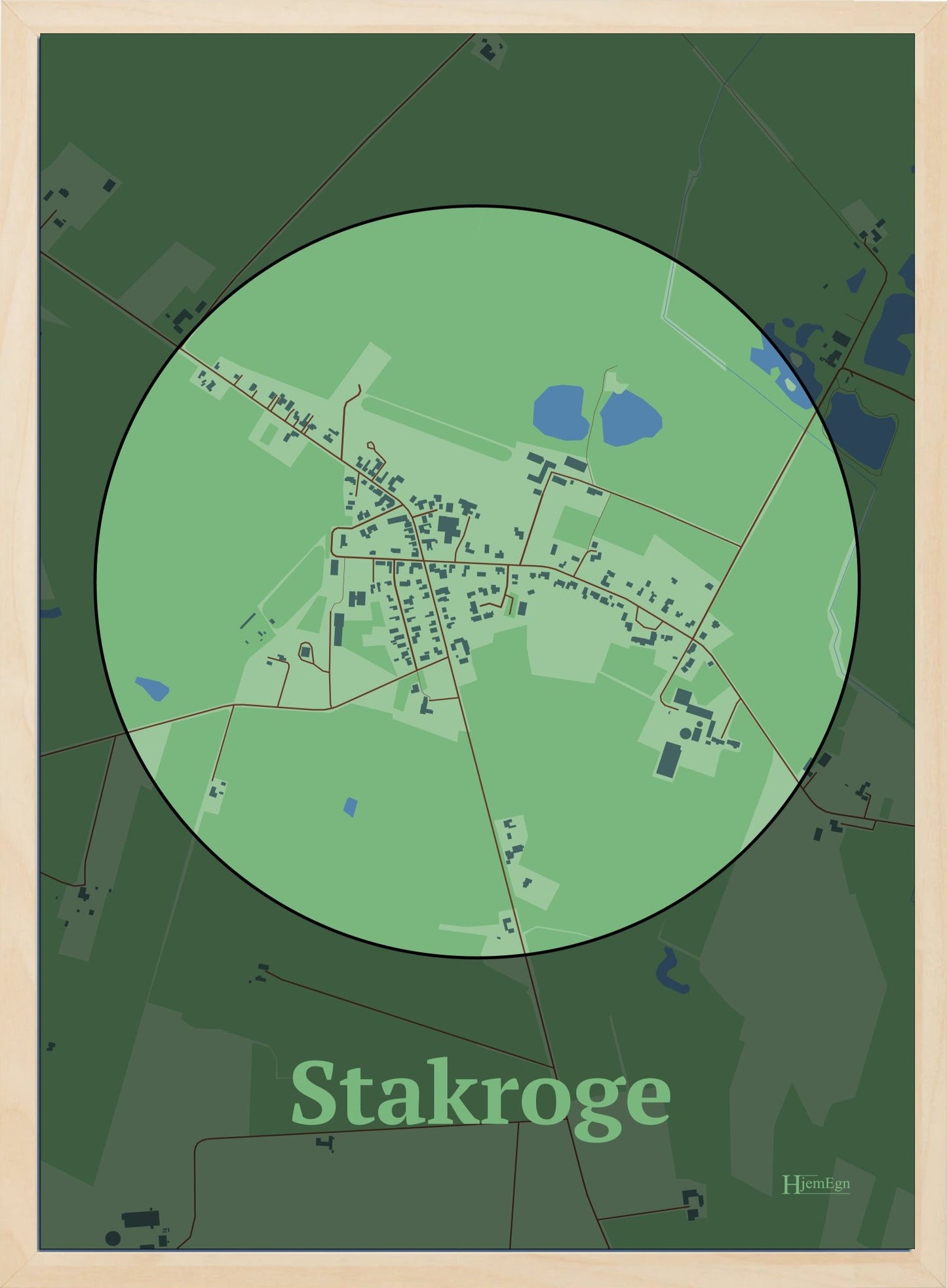 Stakroge plakat i farve pastel grøn og HjemEgn.dk design centrum. Design bykort for Stakroge