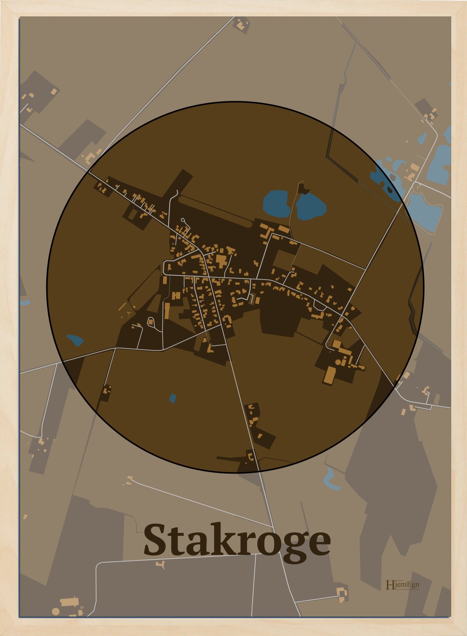 Stakroge plakat i farve mørk brun og HjemEgn.dk design centrum. Design bykort for Stakroge