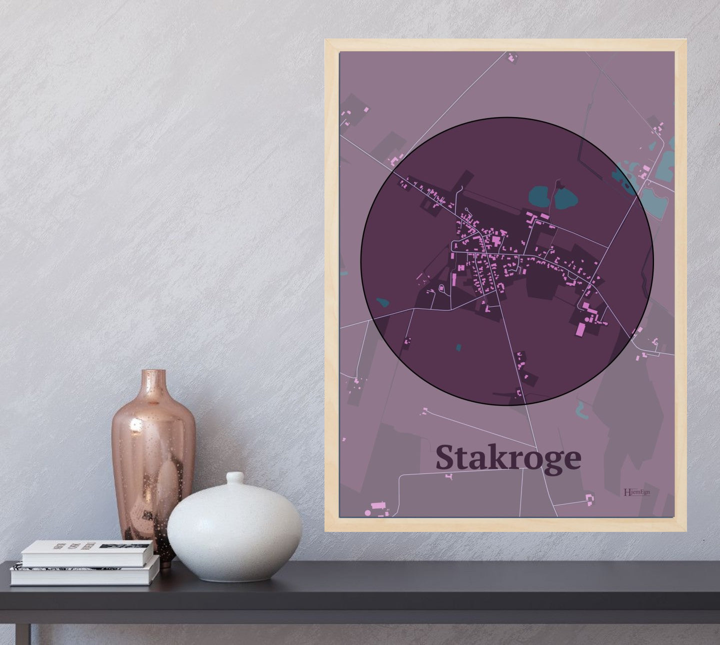 Stakroge plakat i farve  og HjemEgn.dk design centrum. Design bykort for Stakroge