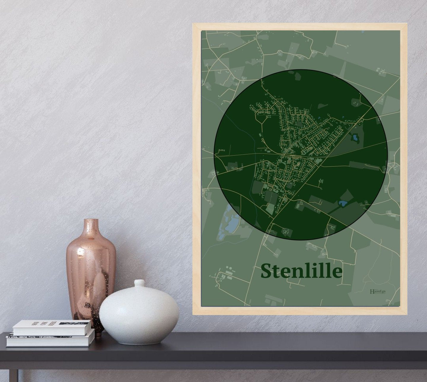 Stenlille plakat i farve  og HjemEgn.dk design centrum. Design bykort for Stenlille