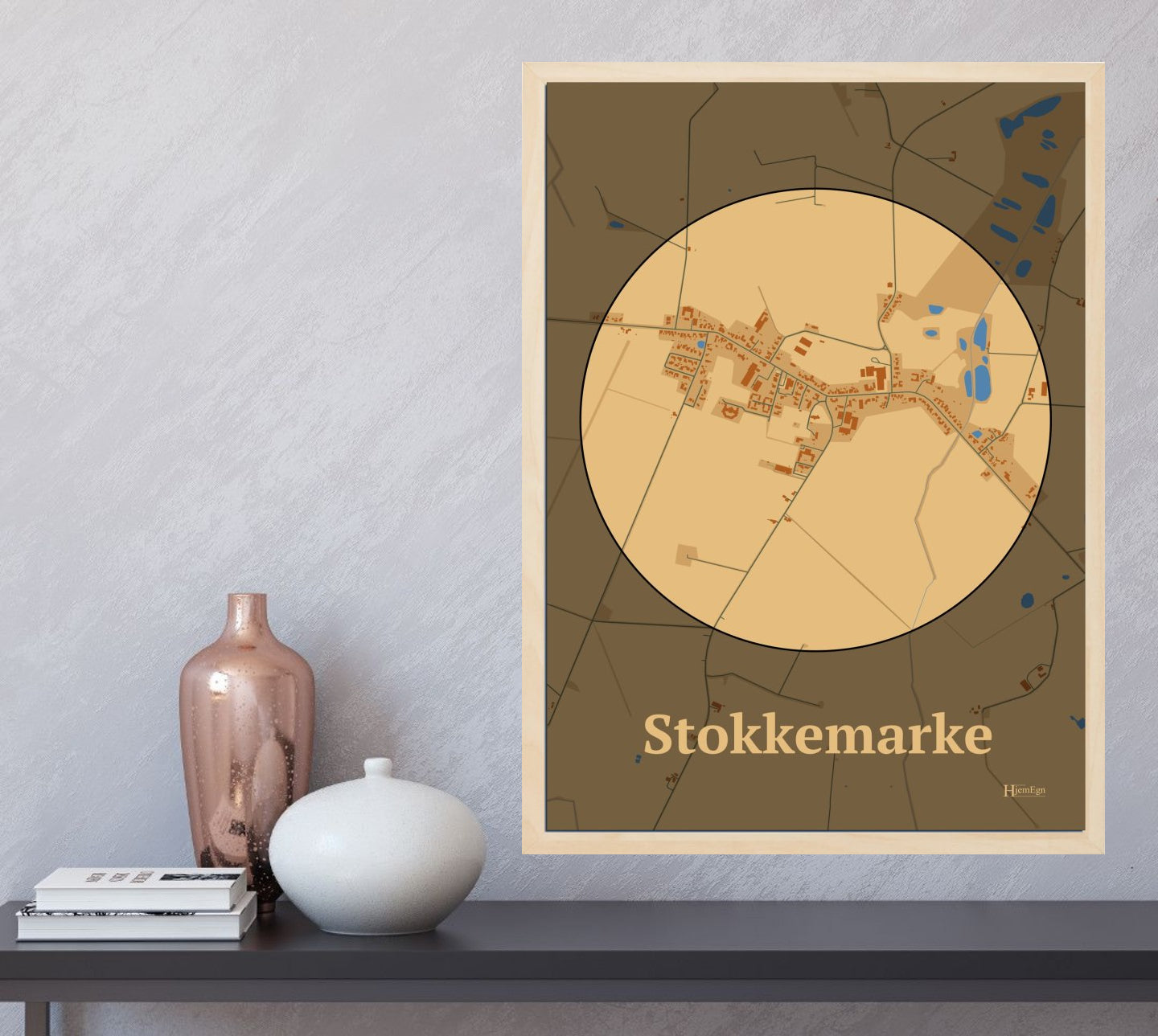 Stokkemarke plakat i farve  og HjemEgn.dk design centrum. Design bykort for Stokkemarke
