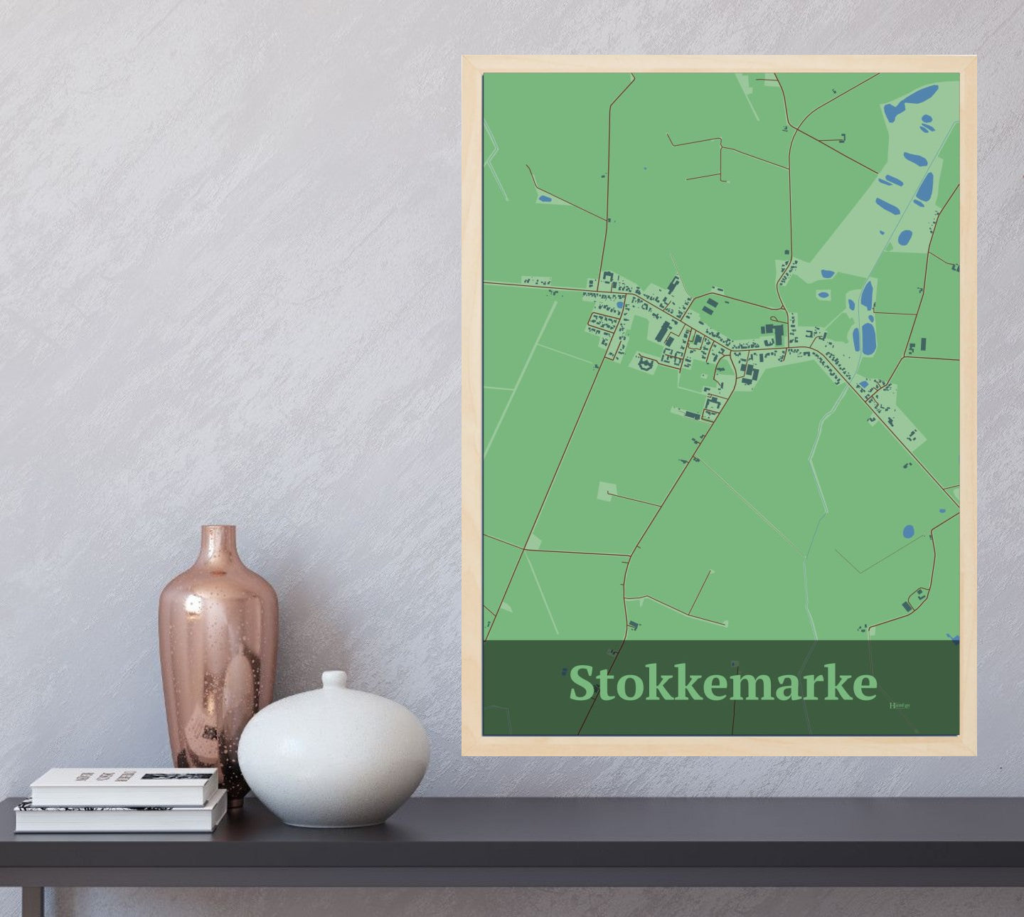 Stokkemarke plakat i farve  og HjemEgn.dk design firkantet. Design bykort for Stokkemarke