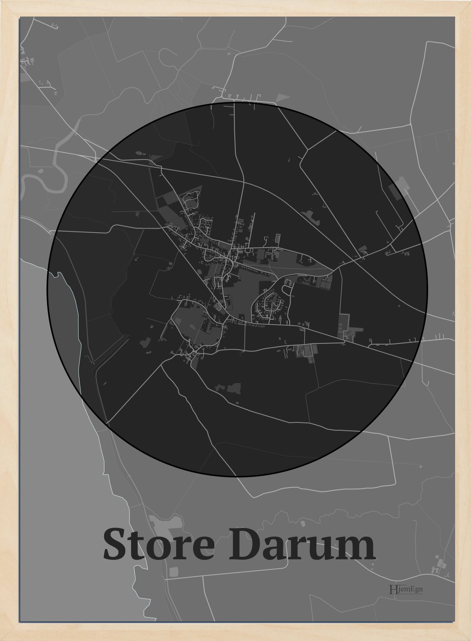 Store Darum plakat i farve mørk grå og HjemEgn.dk design centrum. Design bykort for Store Darum