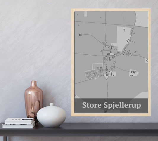 Store Spjellerup plakat i farve  og HjemEgn.dk design firkantet. Design bykort for Store Spjellerup