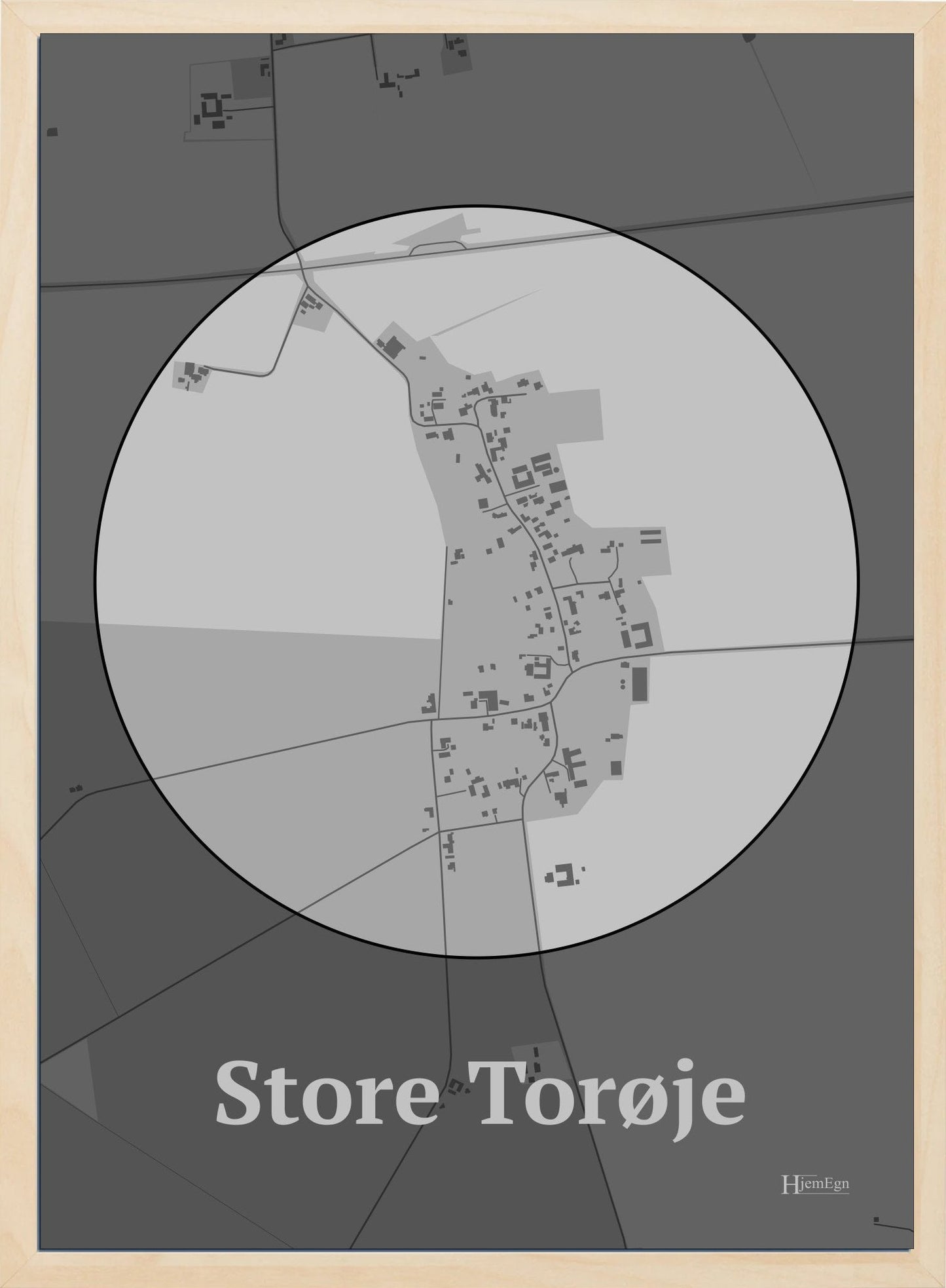 Store Torøje plakat i farve pastel grå og HjemEgn.dk design centrum. Design bykort for Store Torøje