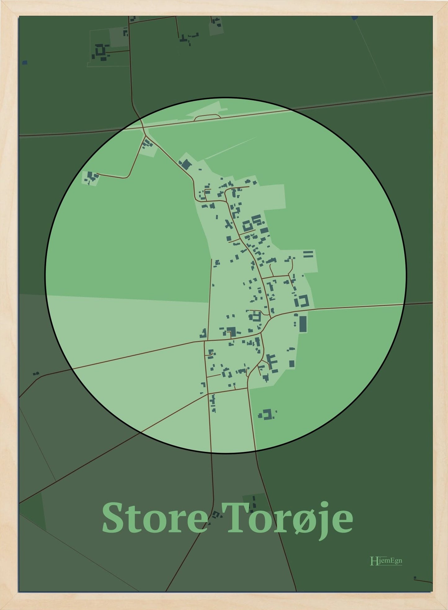 Store Torøje plakat i farve pastel grøn og HjemEgn.dk design centrum. Design bykort for Store Torøje
