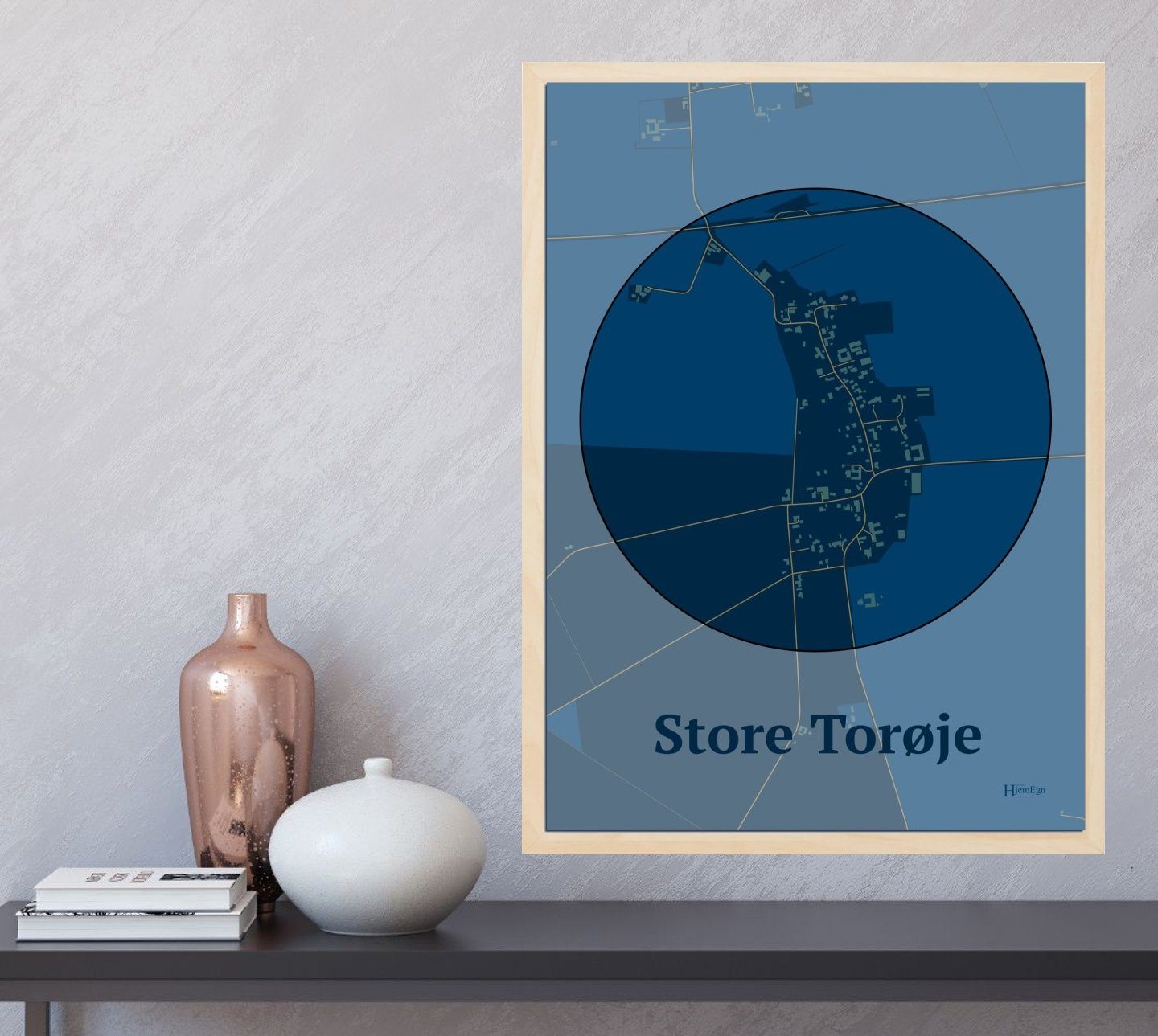 Store Torøje plakat i farve  og HjemEgn.dk design centrum. Design bykort for Store Torøje