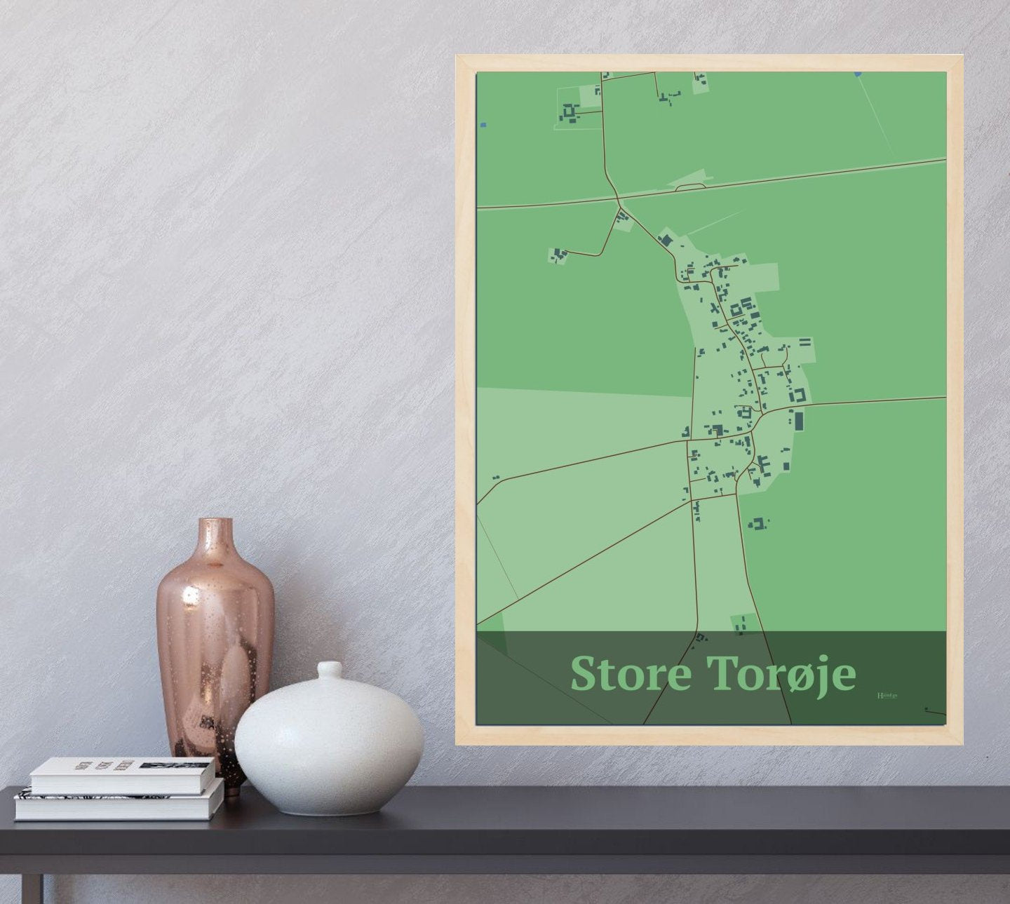 Store Torøje plakat i farve  og HjemEgn.dk design firkantet. Design bykort for Store Torøje